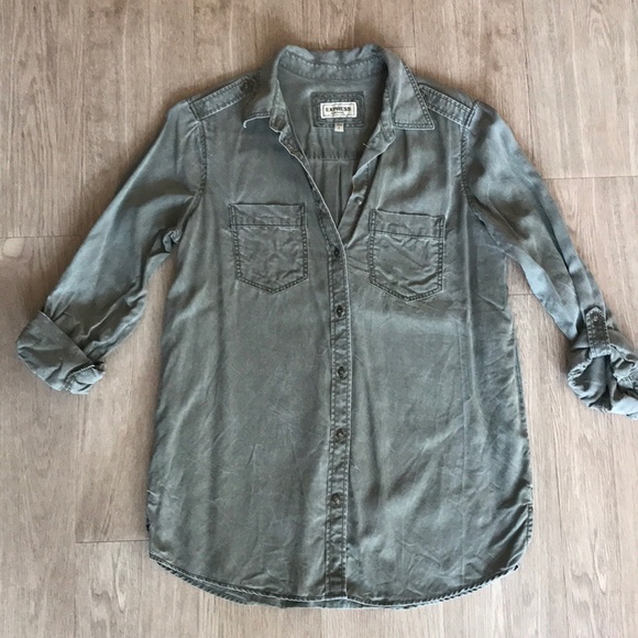 Express Tops - Express boyfriend fit button-down in olive green.